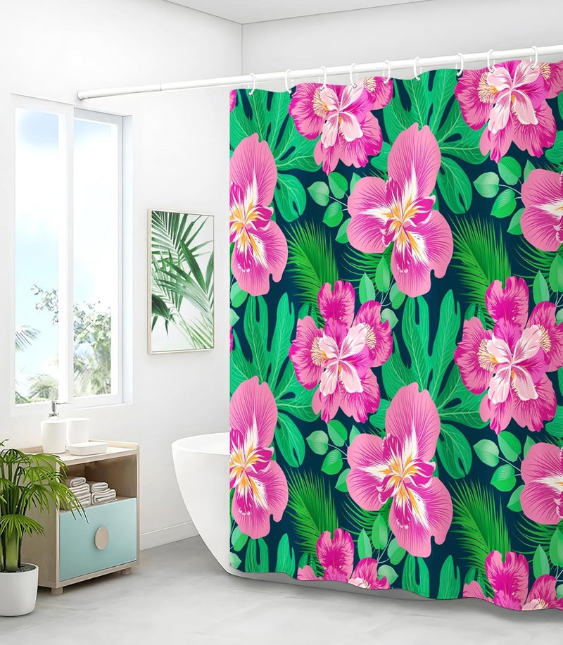 Stanoha Shower Curtain for Bathroom Stall Boho Modern Cute Aesthetic Decorative Girly Waterproof Unique Pink Flowers Girls Chic Plants Design Teen Pretty Women Cortinas de Baño Bathtub 72 x72 Inch - Image 4